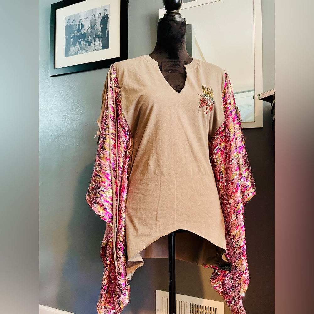 Reworked kimono/tunic from Sullen brand Tshirt. Unique & kick*ss festival vibe!